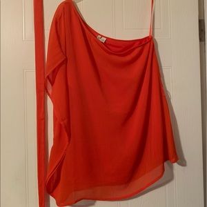 One shoulder orange top with tie